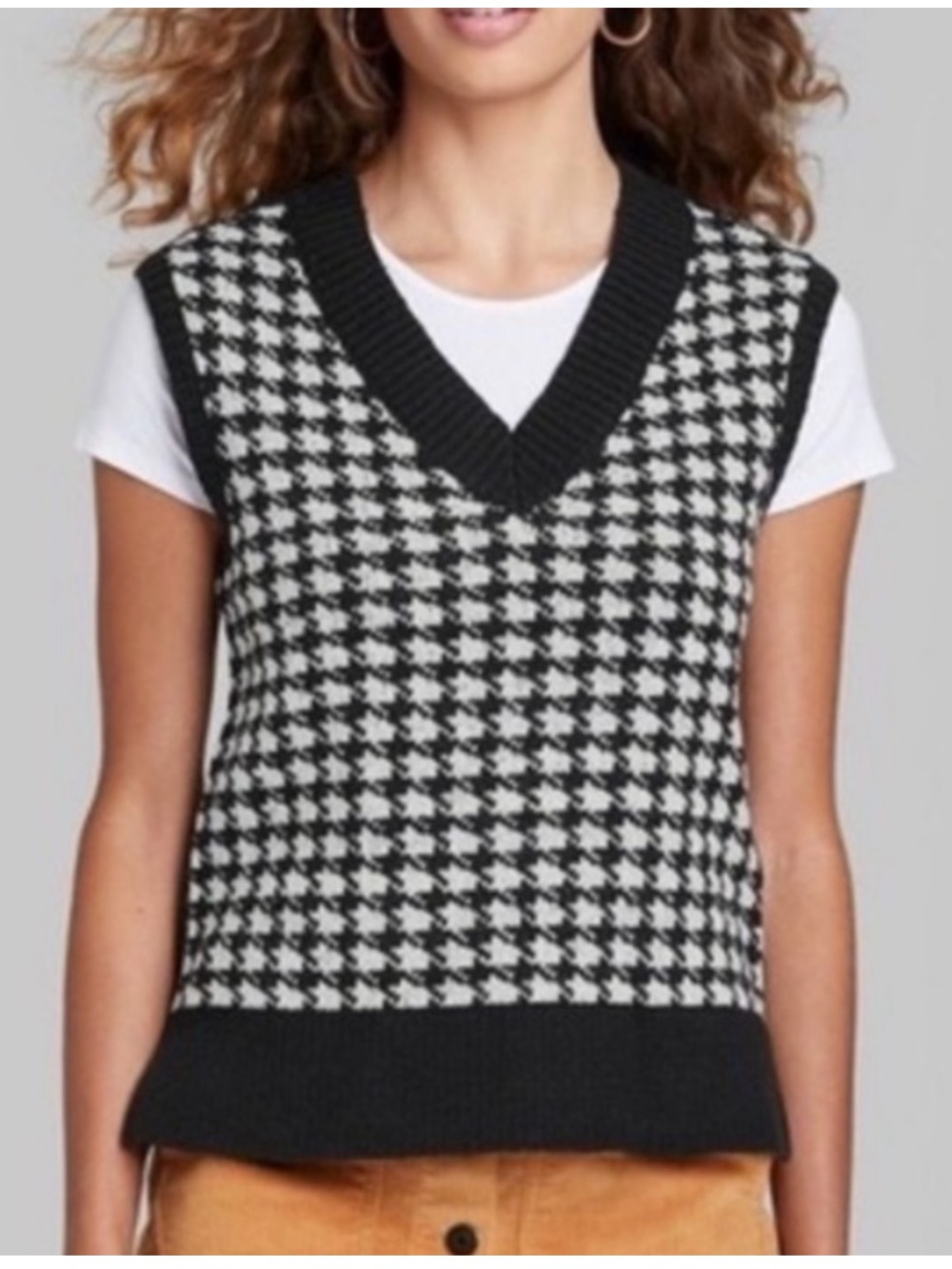 Wild Fable Houndstooth Sweater Vest V Neck Black White size XXL